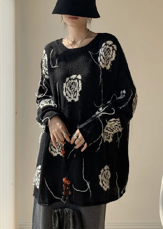Cozy Essentials Wear Black Original Design Thin Knit Winter Sweaters O Neck