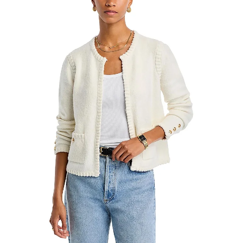 Soft Feel Aqua Womens Knit Embellished Cardigan Sweater