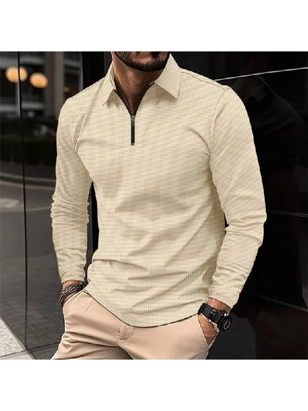 Classic Series Patchwork Solid Color Zipper Polo Shirt