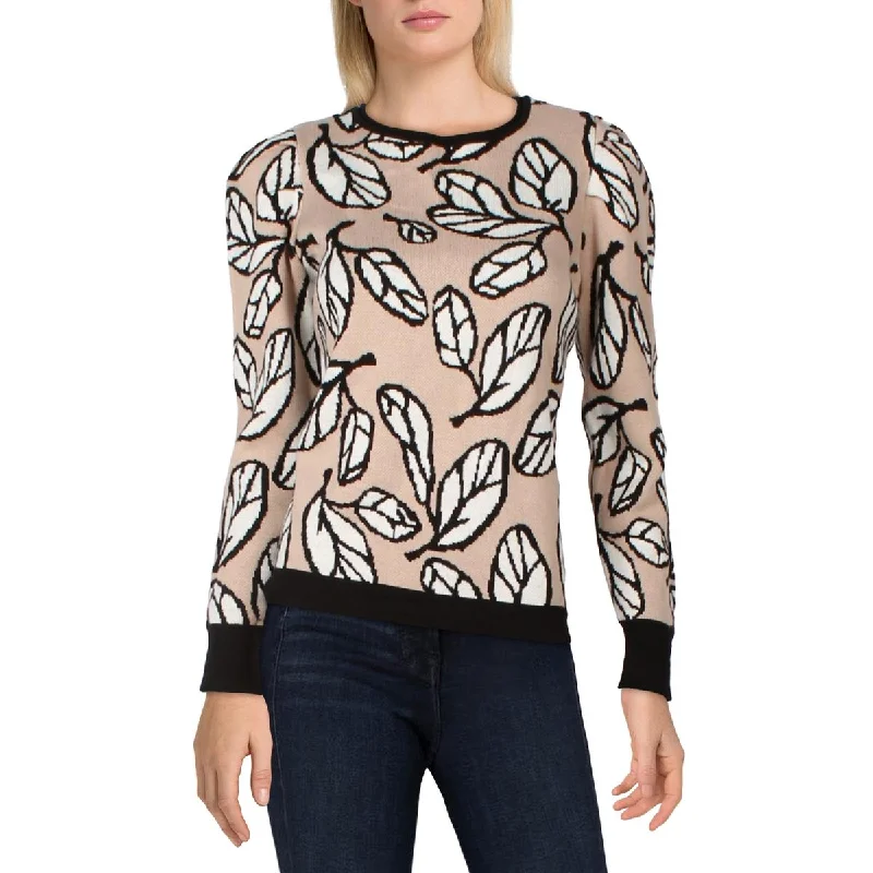 Soft Textures Anne Klein Womens Printed Ribbed Trim Pullover Sweater