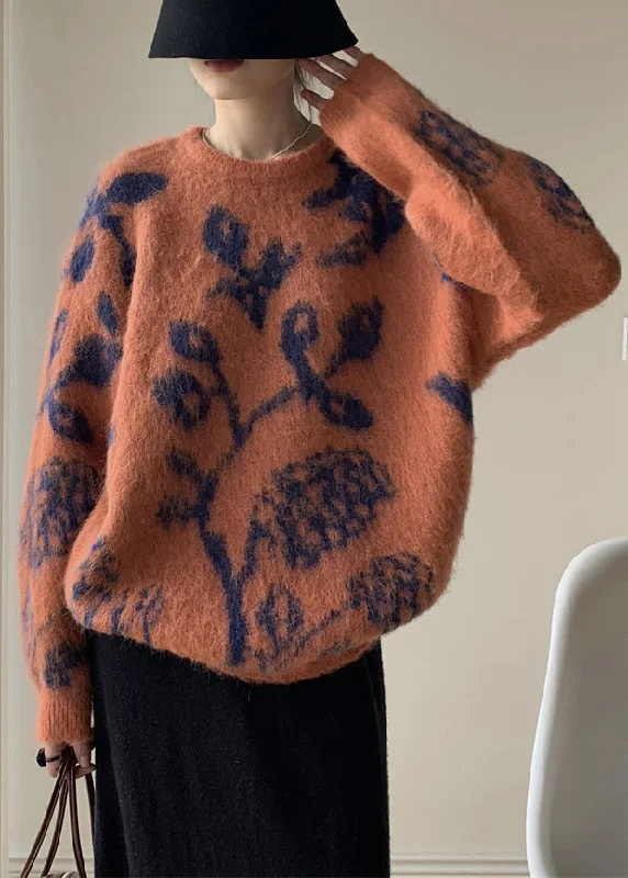 Warm Winter Series Orange Thick Cotton Knit Pullover Sweaters O Neck Winter