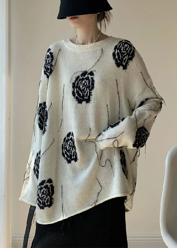 Easy Wear Chic French White O Neck Cozy Knit Sweater Winter