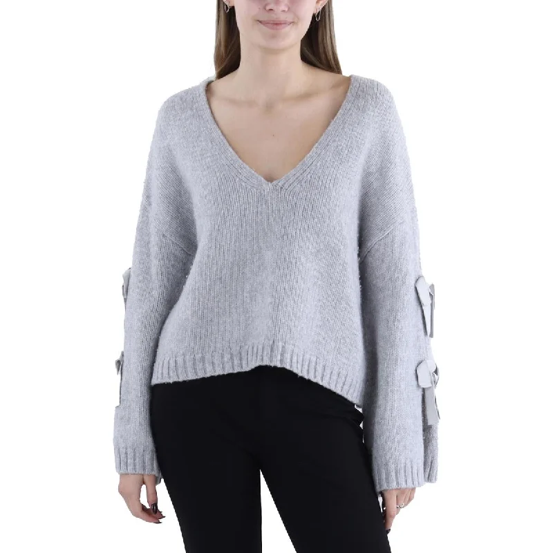Comfortable Fitwear Cinq a Sept Womens Wool Bow Trim V-Neck Sweater