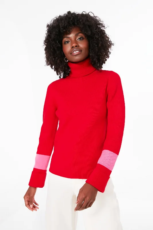 Elegant Style Red and Pink Colorblock Remi Turtleneck