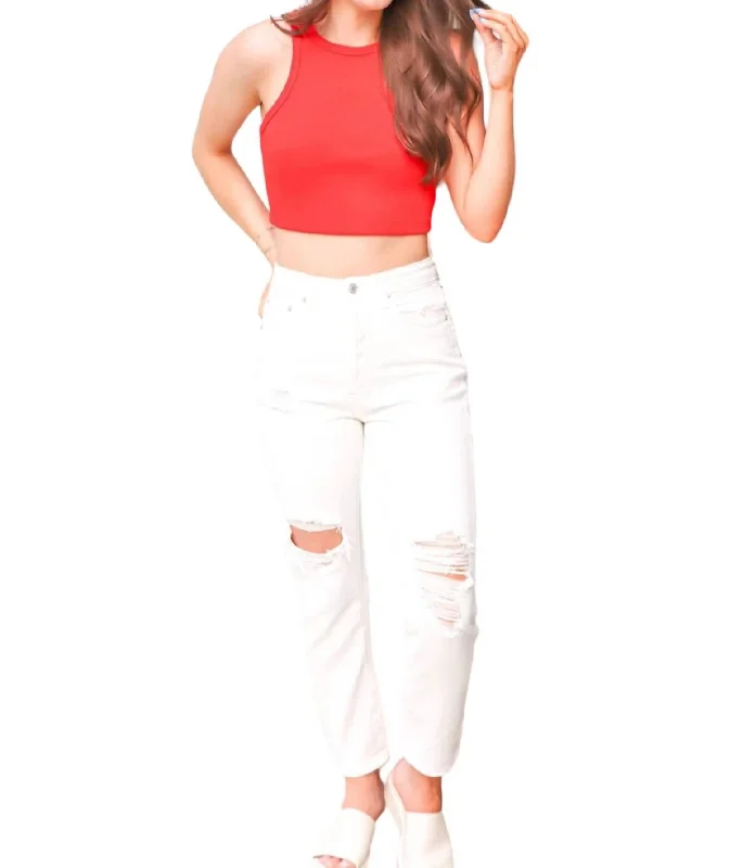 Timeless Comfort Destroyed Denim Pants In White
