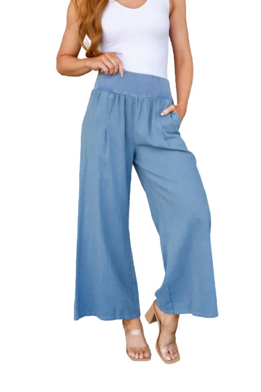 Fashionable Ease Contemplating Cool Wide Leg Pants In Blue