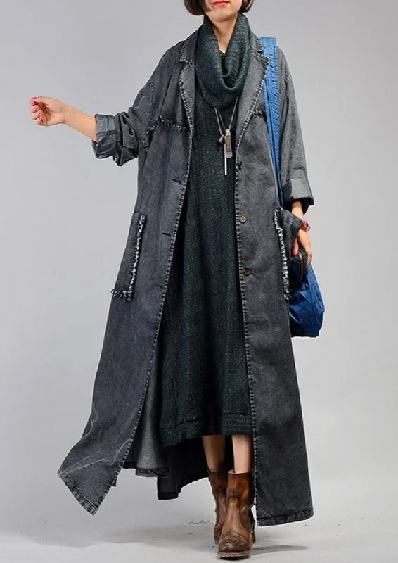 Celebrity Picks Irregular Denim Long Trench Coat Long Sleeve