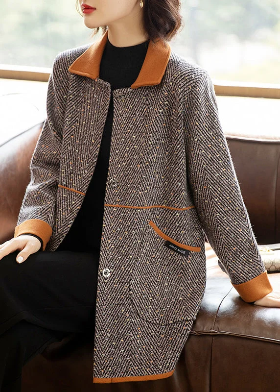 Luxury Style Italian Peter Pan Collar Button Pockets Patchwork Woolen Coat Fall