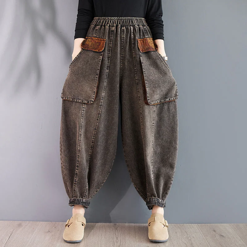 Elegant Series Babakud Women Autumn Retro Denim Loose Harem Pants