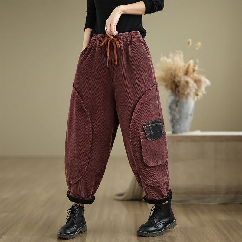 Casual And Casual Babakud Women Winter Corduroy Fleece-Lined Casual Cropped Harem Pants