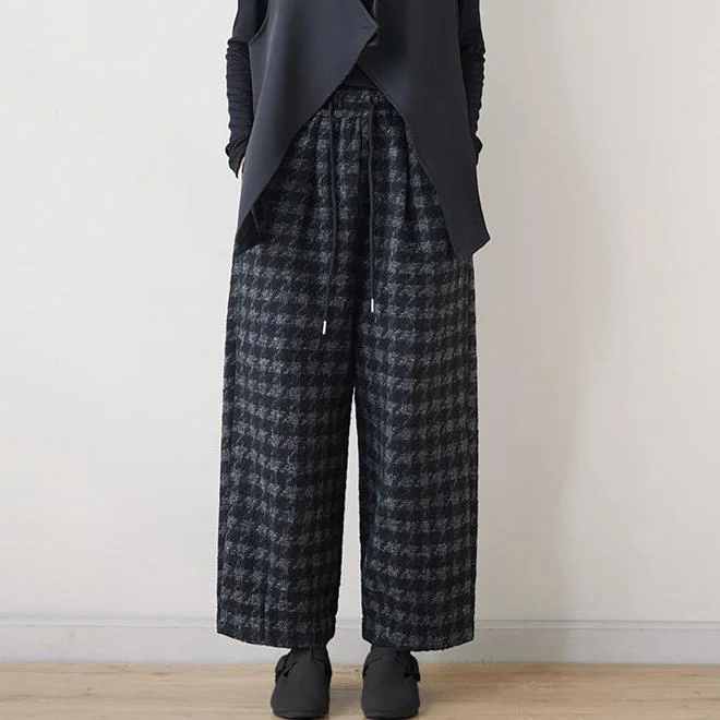 Modern Comfort Wear Babakud Women Winter Retro Fleece-Lined Plaid Cotton Straight-Leg Pants