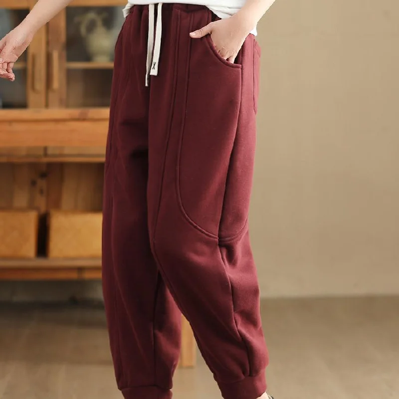 Noble Temperament Babakud Women Winter Thickened Warm Fleece-Lined Knit Cotton Sweatpants