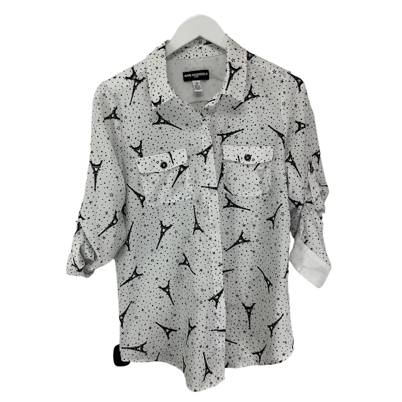 Free Design Black & White Top Short Sleeve Designer Karl Lagerfeld, Size S