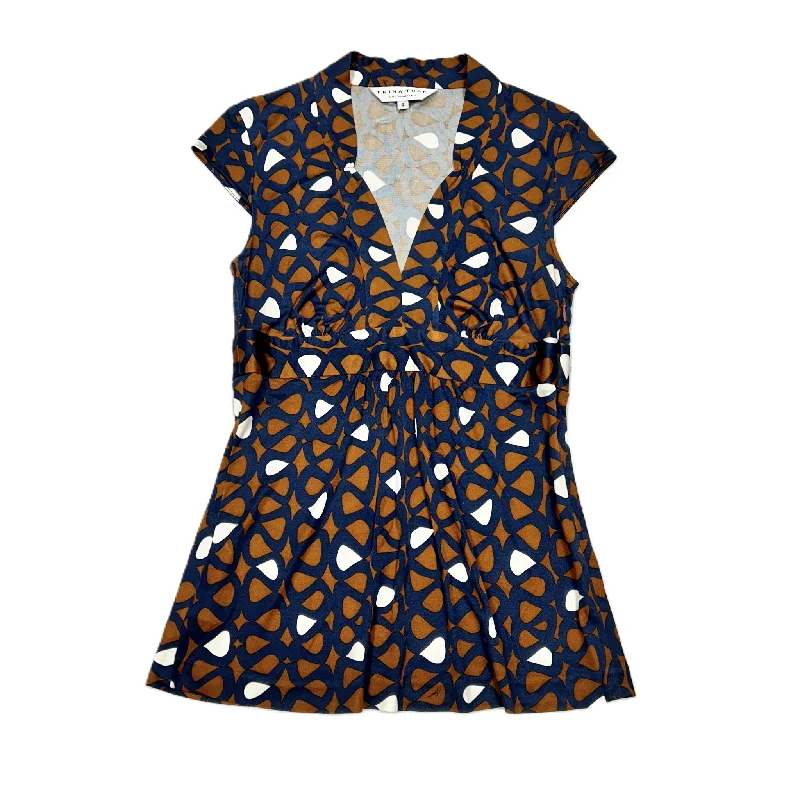Smart Comfort Blue & Brown Top Short Sleeve Designer By Trina Turk, Size: S