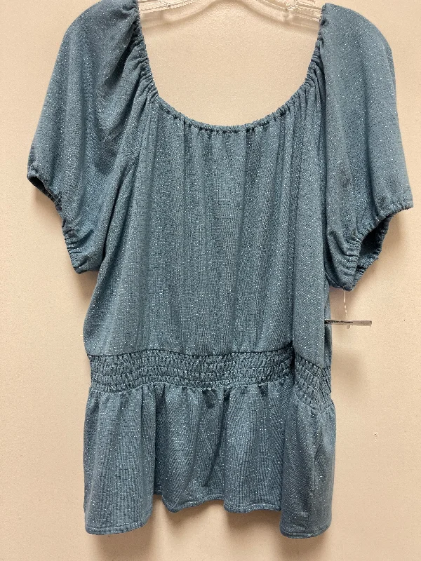 Lace Design Blue Top Short Sleeve Lc Lauren Conrad, Size 2x