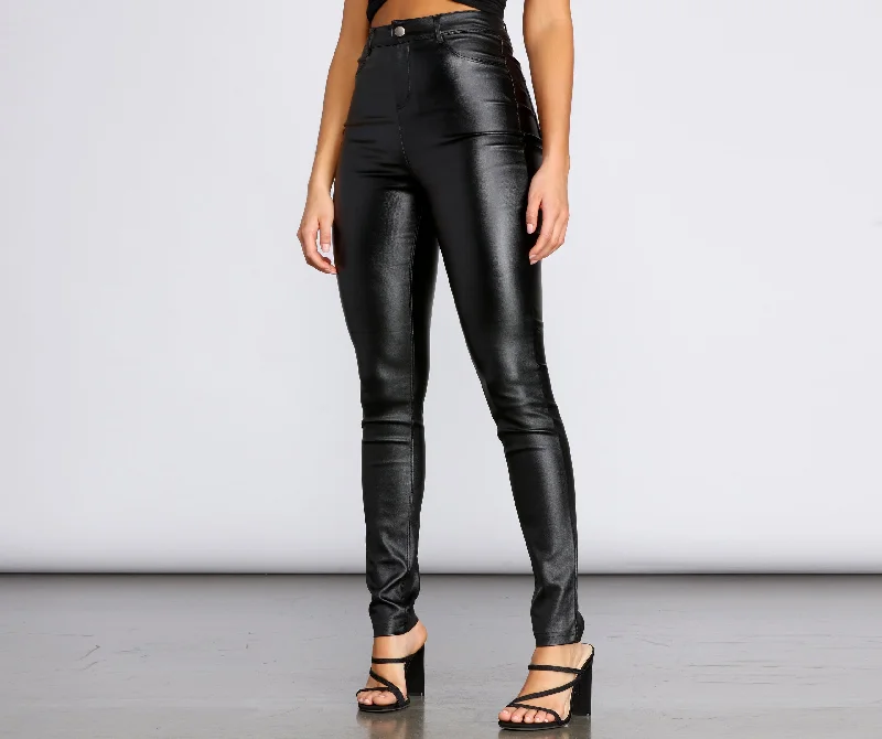 Chic Comfort Wear High Waist Faux Leather Skinny Pants