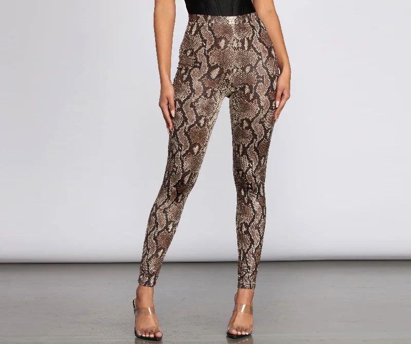 Stylish Casuals High Waist Satin Snake Leggings