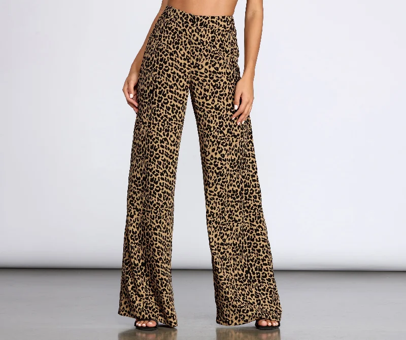 Sports And Leisure Leopard Print Wide Leg Dress Pants