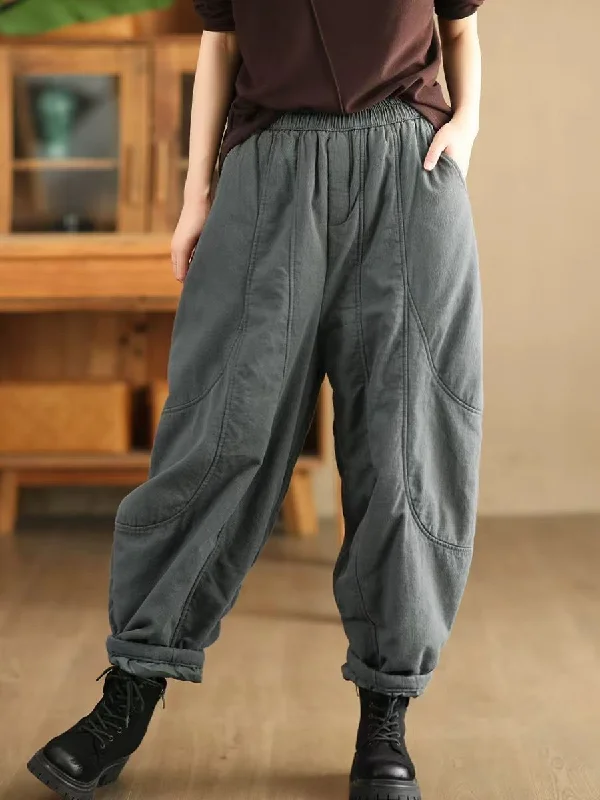 Breezy Outfits Spliced Warm Thick Loose Padded Trousers for Women