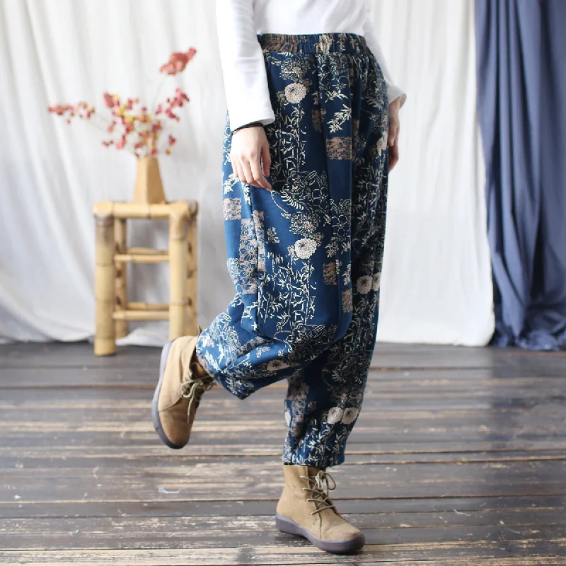Knitted Design Women Autumn Winter Fleece-Lined Thickened Warm Casual Trousers