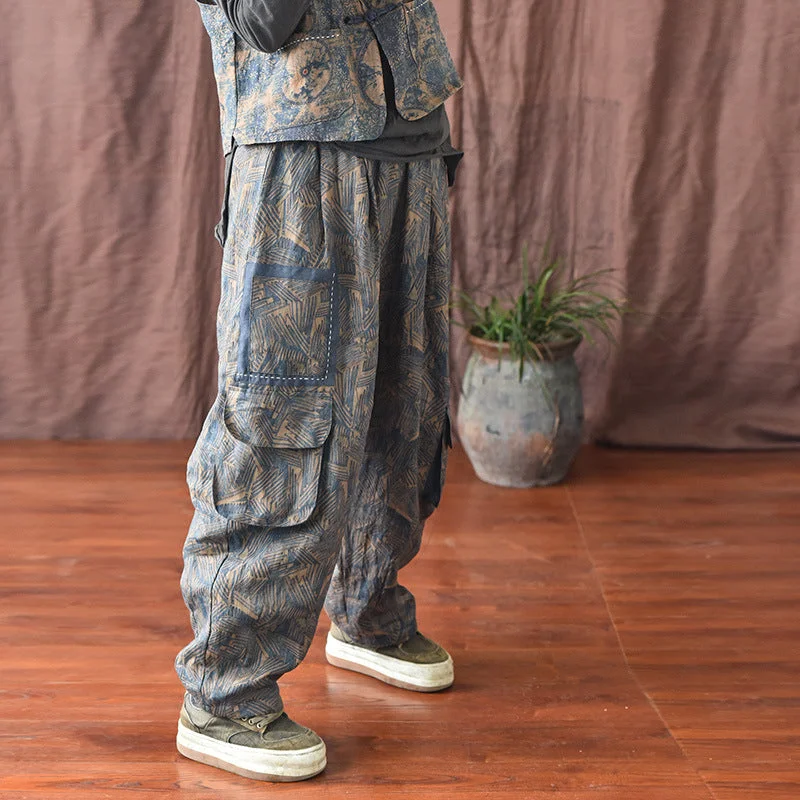 Sports Cool Women Casual Loose Winter Padded Pants Warm Linen Overalls