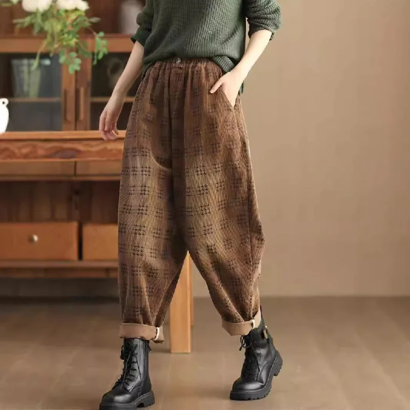 Cool Breeze At Night Women Vintage Loose Washed Corduroy Harem Pants