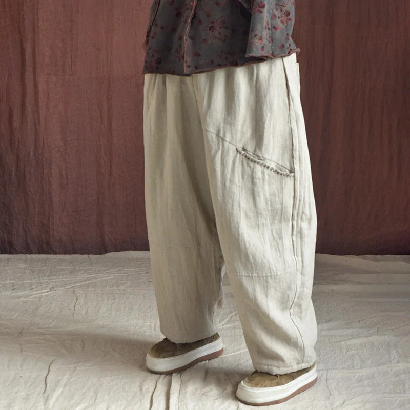 Casual And Versatile Women Winter Loose Fit Vintage Cotton Linen Trousers