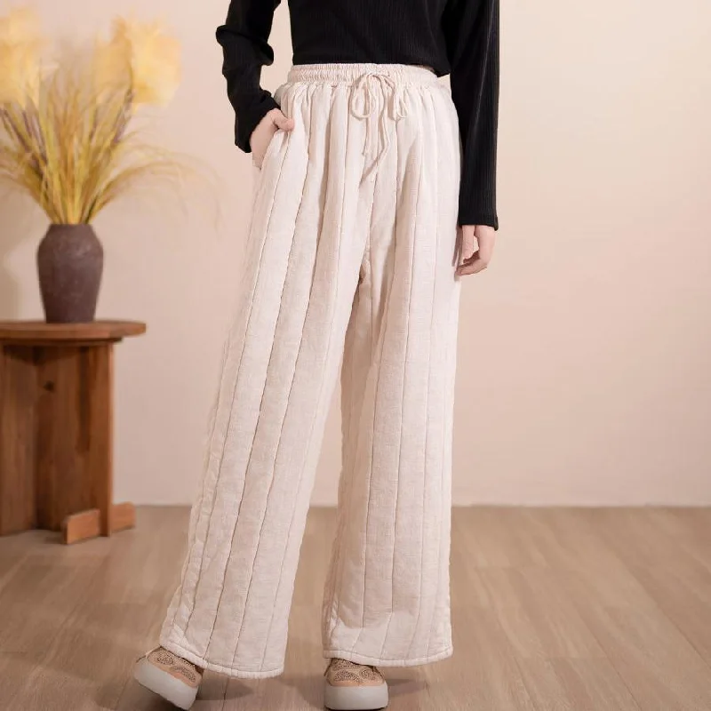 Casual Comfort Wear Women Winter Retro Cotton Thick Quilted Wide-Leg Pants