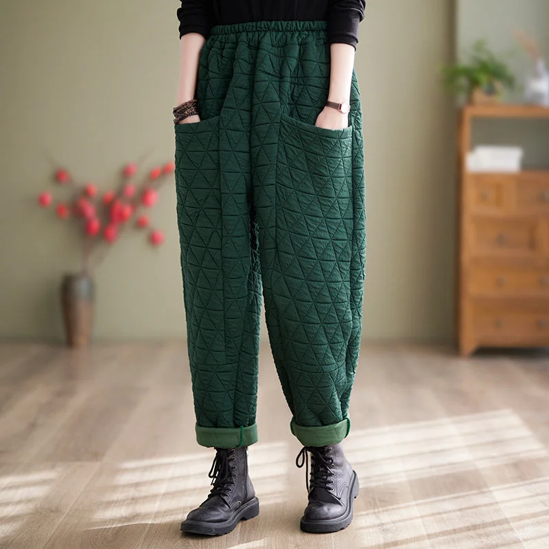 Timeless Outfits Women Winter Retro Plus Size Quilted Cotton Thick Harem Pants