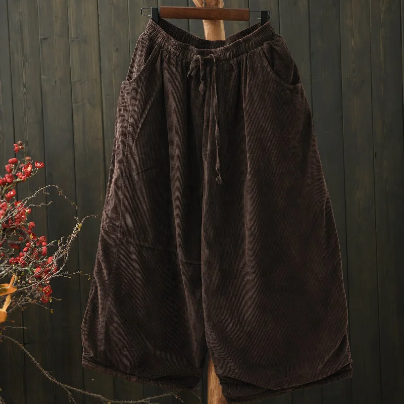 All-Day Style Women Winter Vintage Corduroy Tie-Waist Quilted Wide-Leg Pants