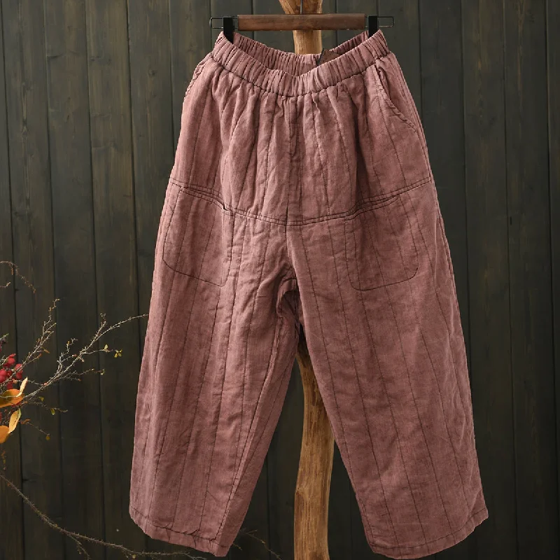 Relaxed Clothing Women Winter Vintage Washed Linen Quilted Casual Pants