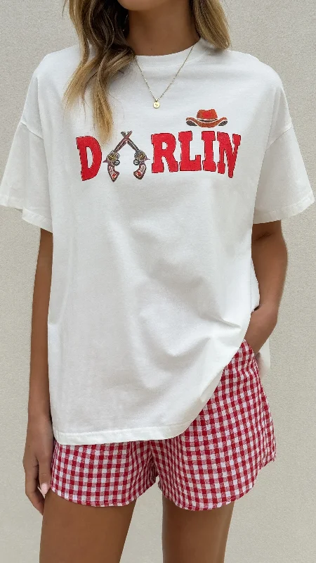 Warm Chic Outfits Darlin Top & Shorts Set - White/Red Gingham