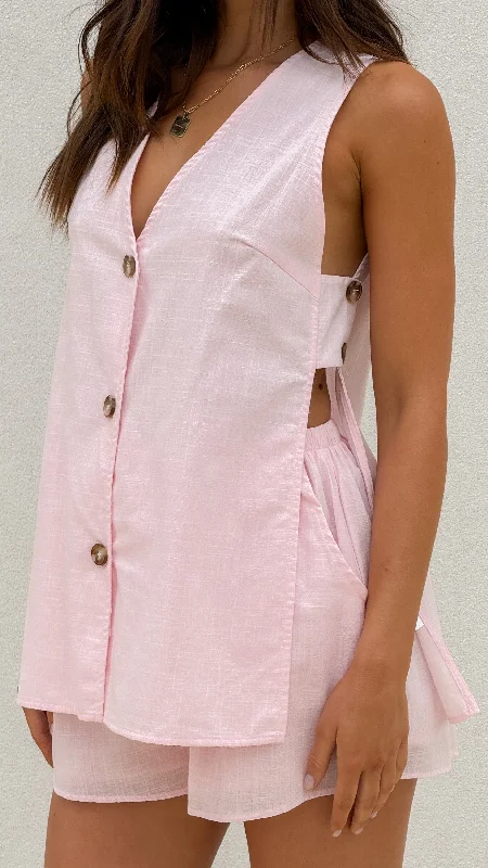 Stunning Fashion Hayley Vest and Shorts Set - Baby Pink