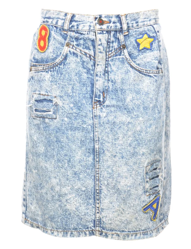 Embroidery Design Pencil Shape Denim Skirt - S