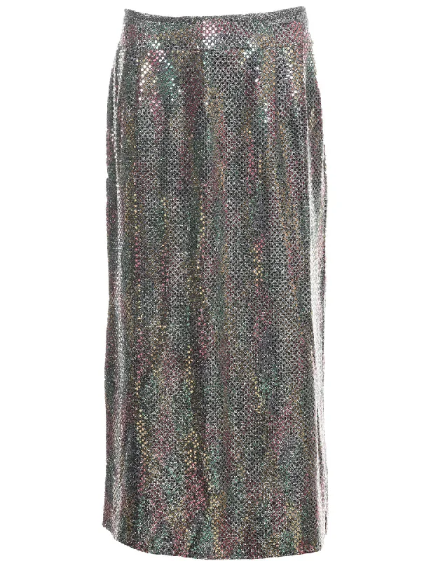 Retro Prints Pencil Shape Lurex Maxi Skirt - L