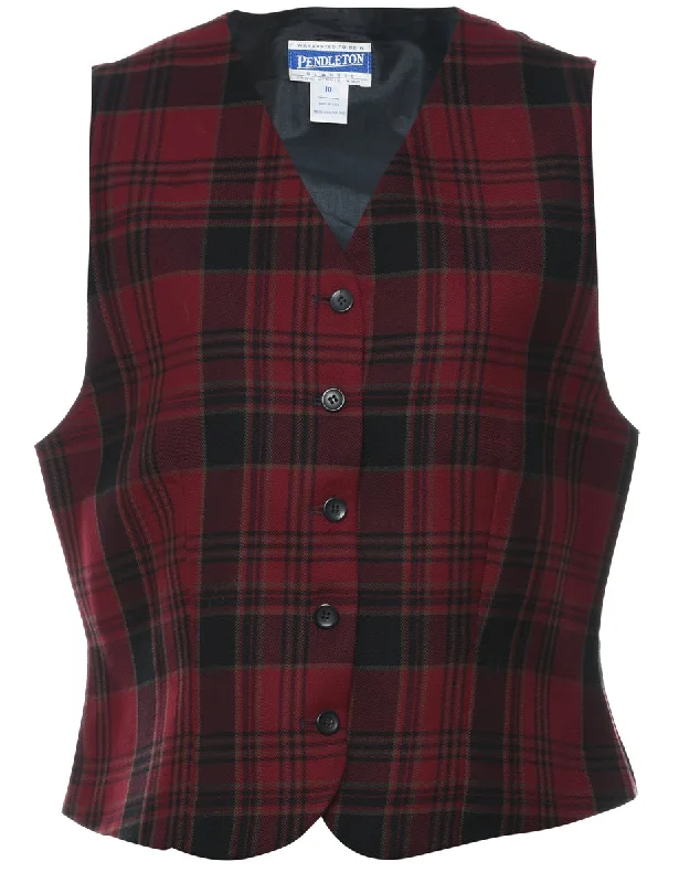 Dressing Tips Pendleton Checked Black & Maroon  Waistcoat - M