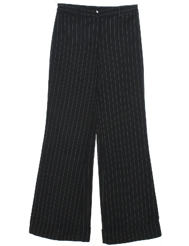 Single-shoulder Neck Design Pinstripes Black Trousers - W25 L31