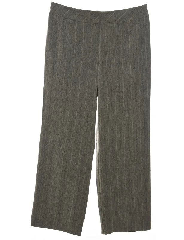 Low-key Luxury Pinstripes Olive Green Trousers - W32 L28