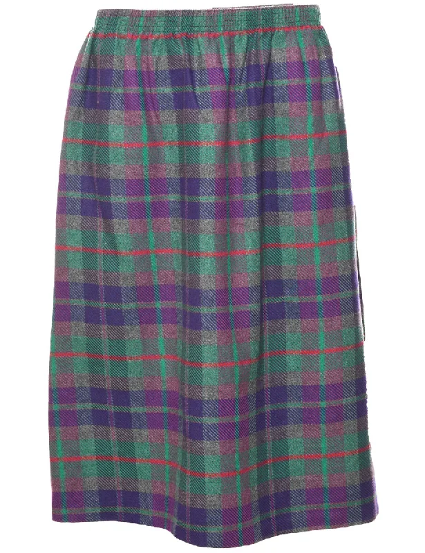 Elegant Style Plaid Midi Skirt - S