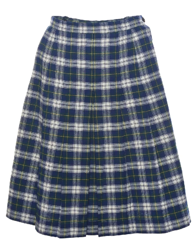 End Of The Year Plaid Navy Midi Skirt - S