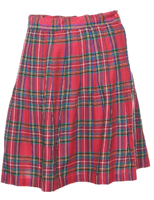 Casual Style Plaid Pleated Skirt - M