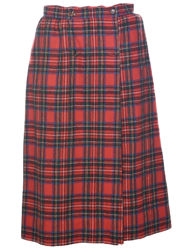 Dessert Matching Plaid Red Midi Skirt - S