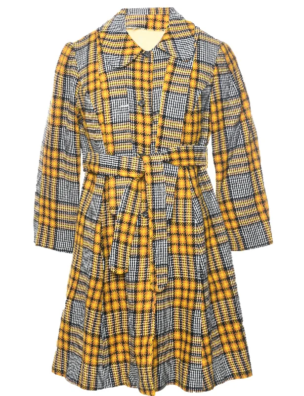 Urban Style Plaid Wool Coat - L