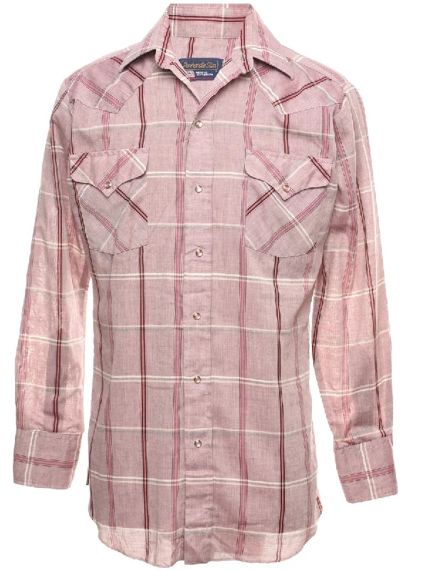College Style Plum Classic Checked Western Shirt - M