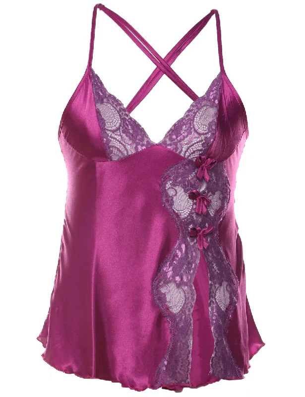 Simple Looks Purple Lace & Bow Detail Babydoll - S