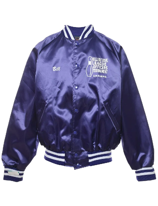 Cozy Chic Trends Purple Nylon Silky Bowling Bomber Jacket - L