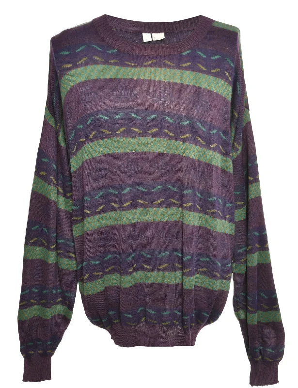 Relaxed Weekend Wear Purple Patterned Jumper - L