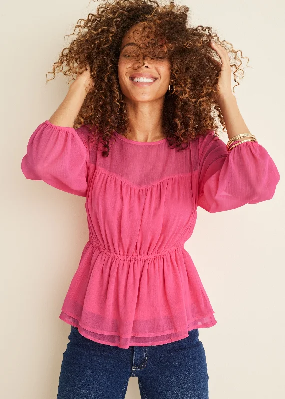Multifunctional Style Sheer Beauty Blouse - Hot Pink